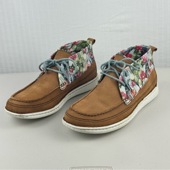 Justin Boots Breezy Shoes Floral Brown Leather Moc Toe Bootie Women’s 10 JL121 - Picture 3 of 9